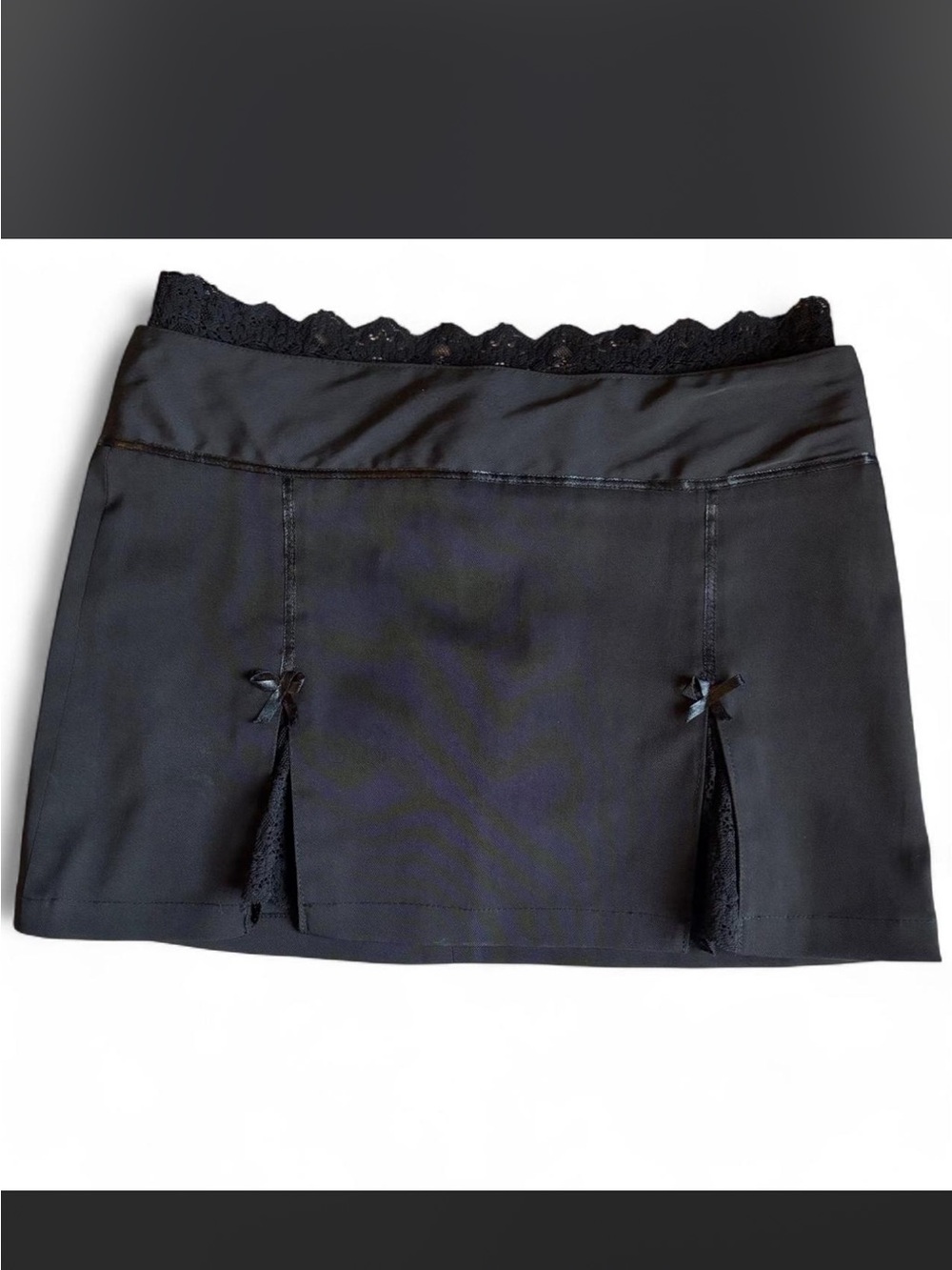 Rare vintage French designer black lace trim double slit micro mini skirt